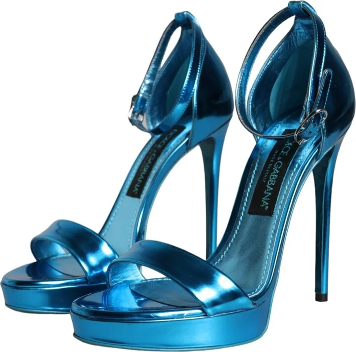 Metallic Blue Leather Keira Sandals Women's Shoes (Pre-Owned) - Image 3