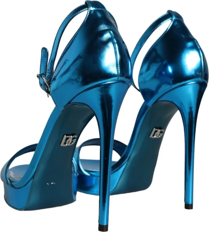 Metallic Blue Leather Keira Sandals Women's Shoes (Pre-Owned) - Image 4
