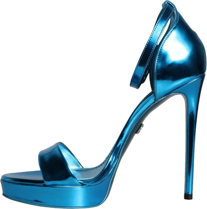 Metallic Blue Leather Keira Sandals Women's Shoes (Pre-Owned) - Image 5