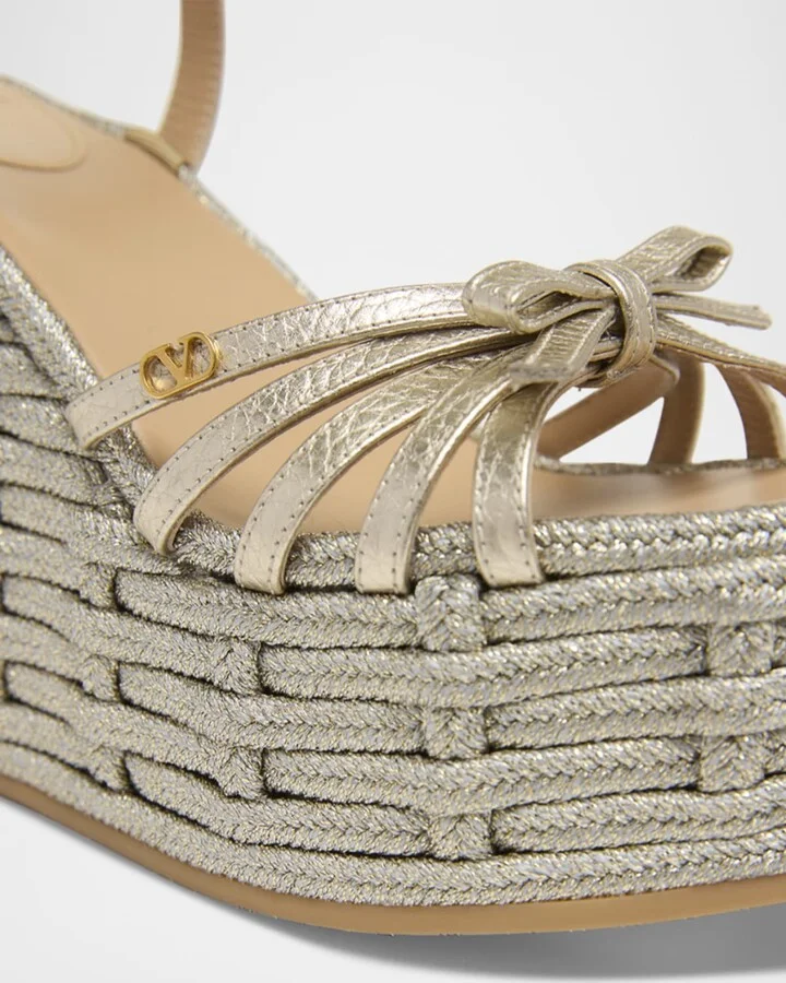 Metallic Bow Ankle-Strap Wedge Espadrilles - Image 3
