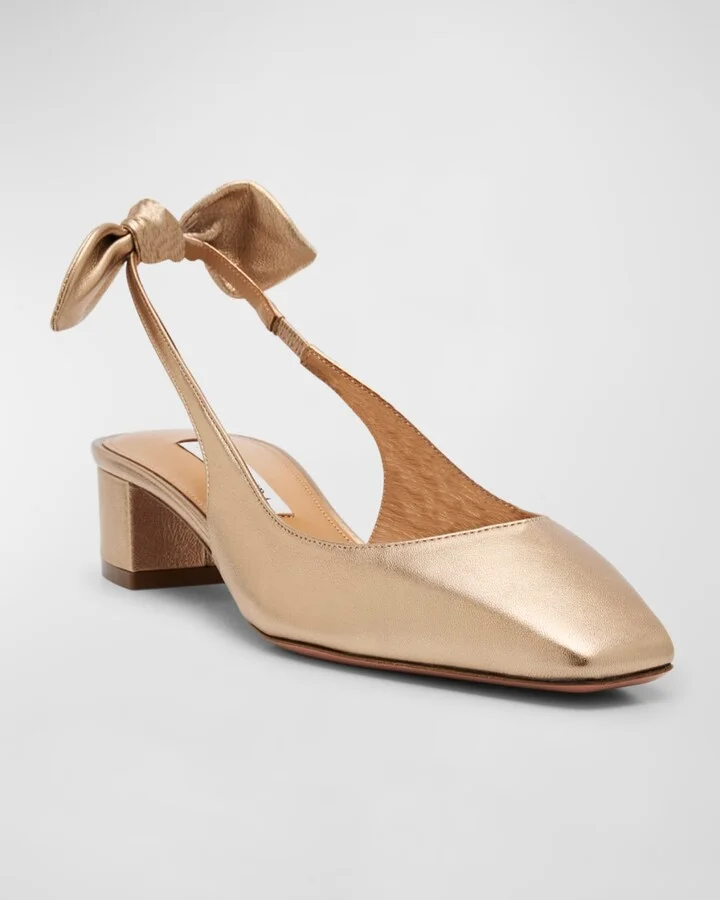 Metallic Bow Slingback Ballerina Pumps - Image 2