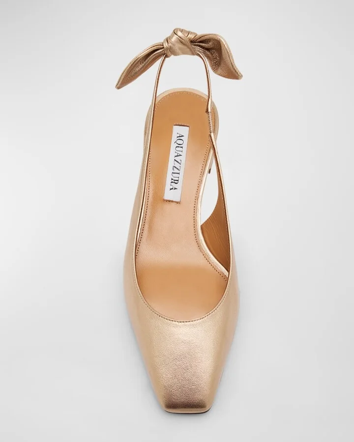 Metallic Bow Slingback Ballerina Pumps - Image 4