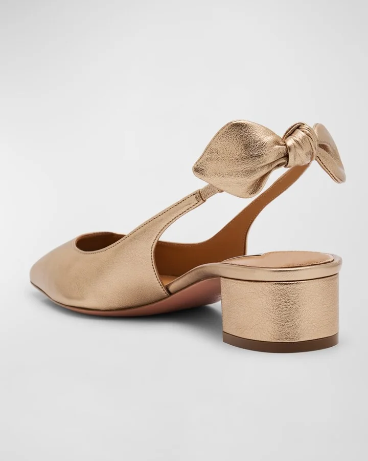 Metallic Bow Slingback Ballerina Pumps - Image 5