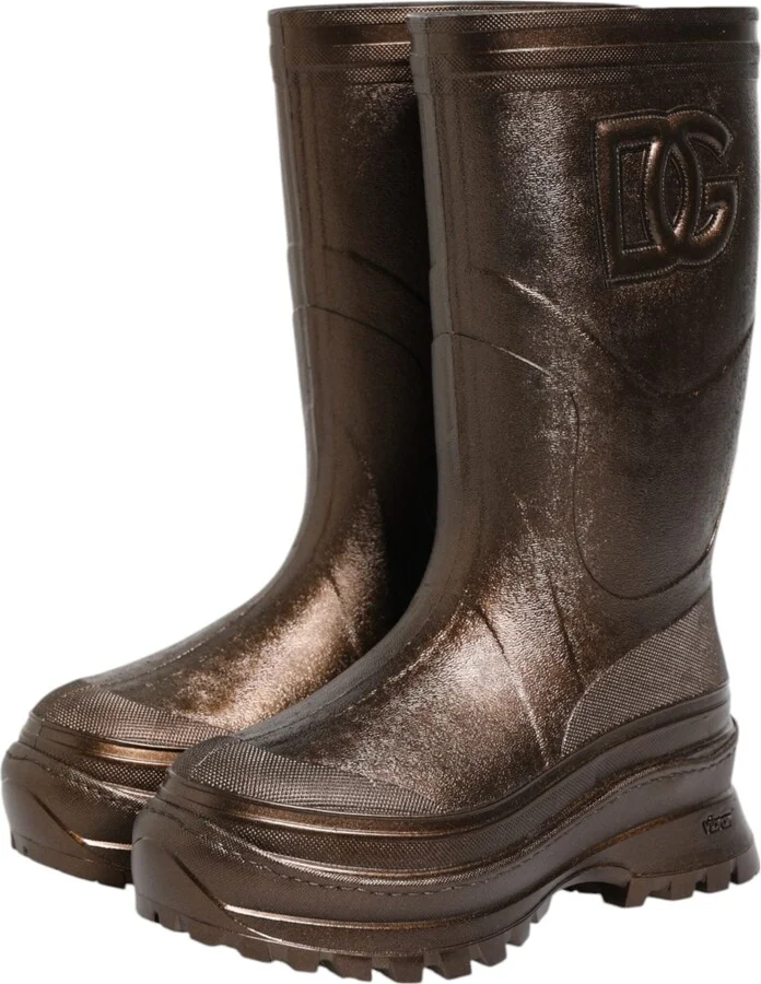 Metallic Bronze Pull On Rain Boots Women's Shoes - Image 4