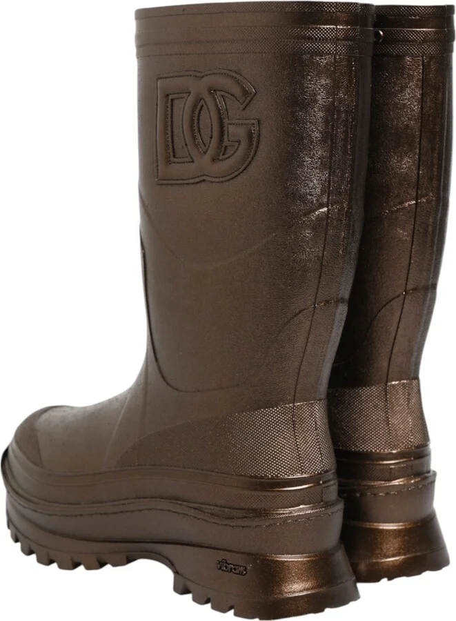 Metallic Bronze Pull On Rain Boots Women's Shoes - Image 5