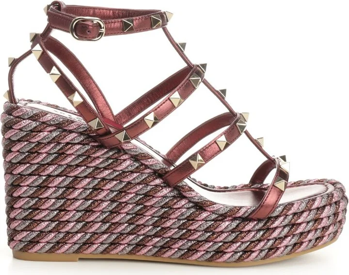 Metallic Calfskin Wedge Sandals Violet