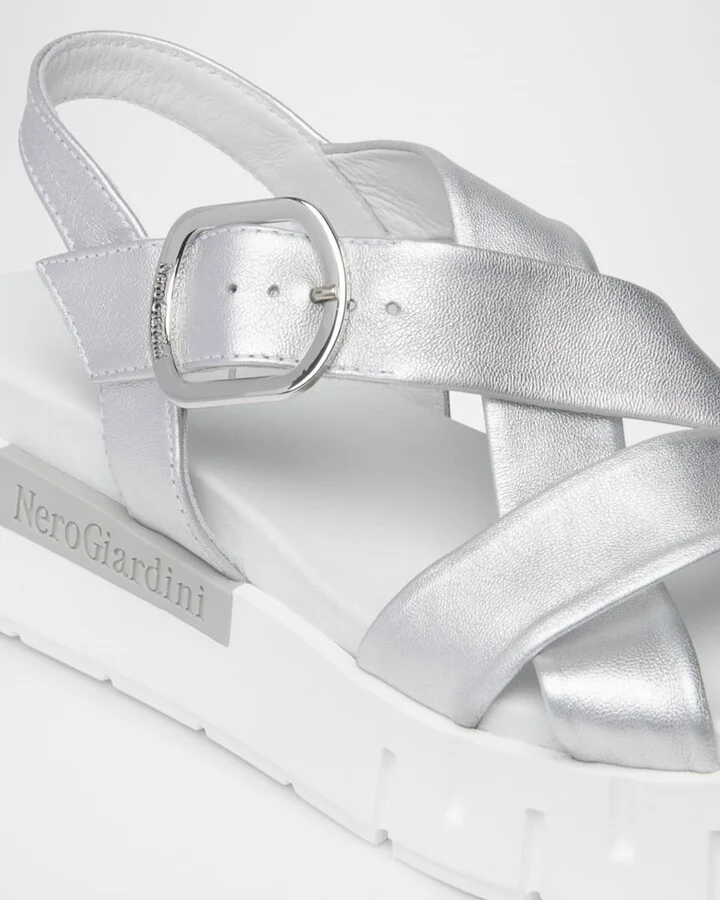 Metallic Crisscross Wedge Platform Sandals - Image 3