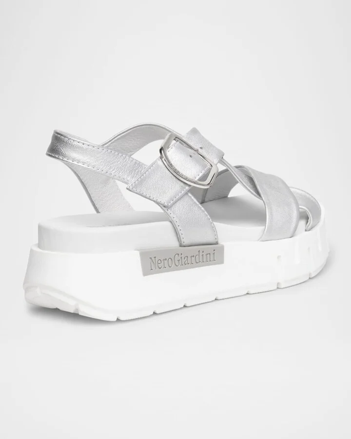 Metallic Crisscross Wedge Platform Sandals - Image 4
