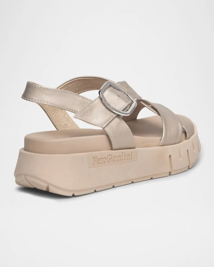 Metallic Crisscross Wedge Platform Sandals - Image 5