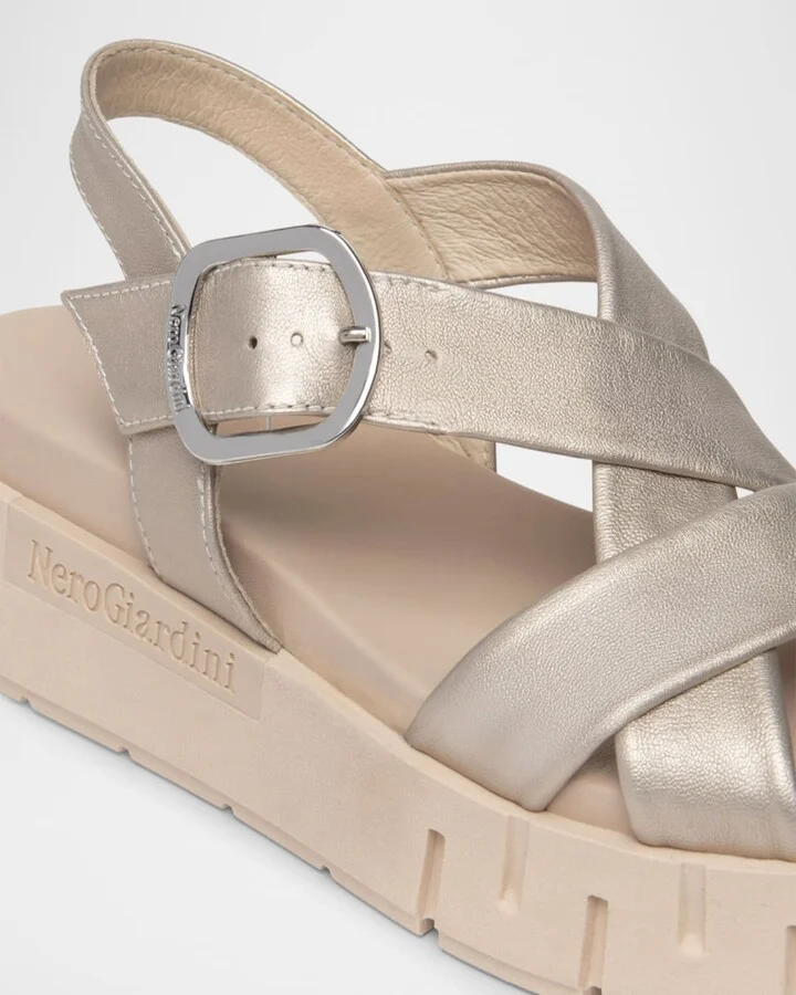 Metallic Crisscross Wedge Platform Sandals - Image 7