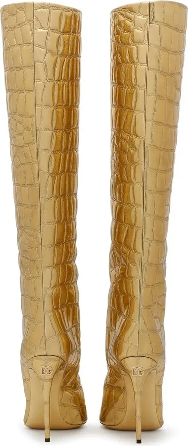 Metallic Croc-Effect Knee Boots - Image 3