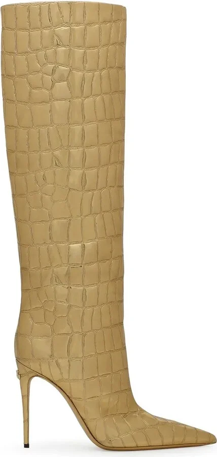 Metallic Croc-Effect Knee Boots