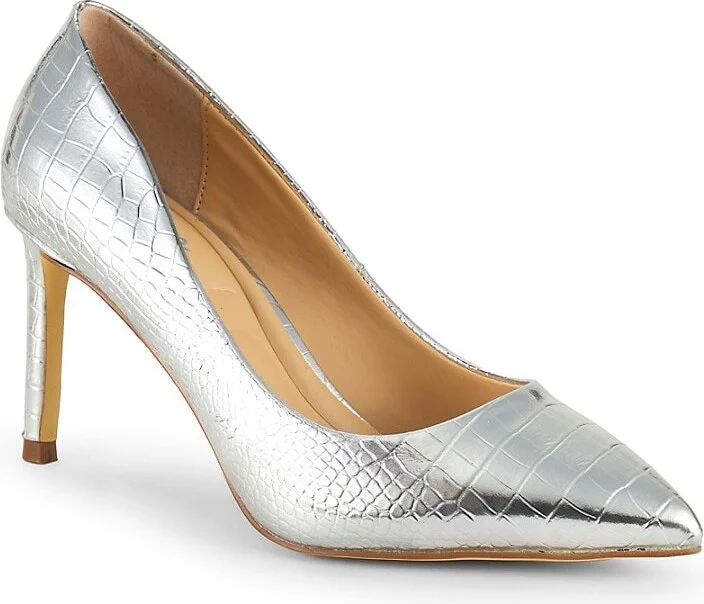 Metallic Croc Embossed Pumps - Image 2