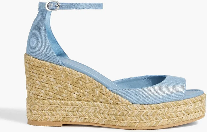 Metallic denim espadrille wedge sandals