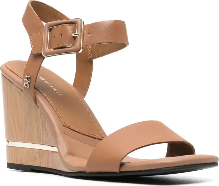 Metallic-Detail Leather Wedge Sandals - Image 2