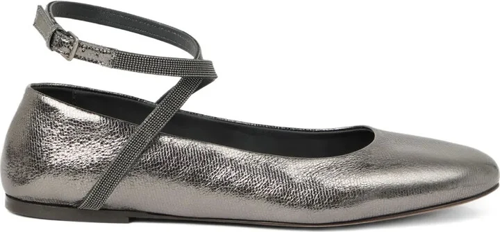 Metallic-Effect Ballet Flats