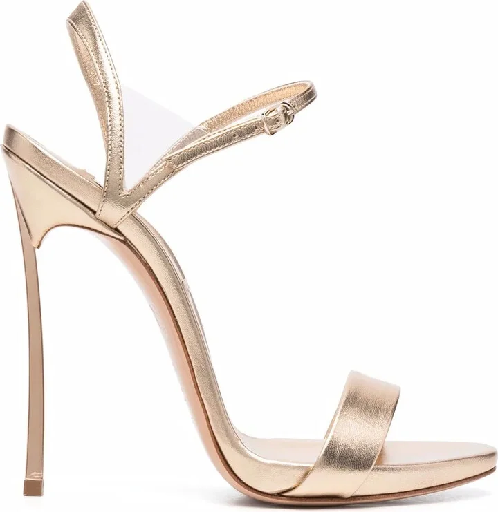 Metallic-Effect Heeled Leather Sandals