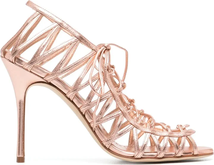 Metallic-Effect Lace-Up Sandals