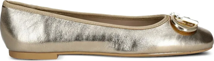 Metallic-Effect Leather Ballerina Shoes