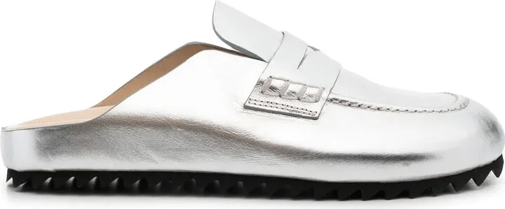 Metallic-Effect Leather Slides