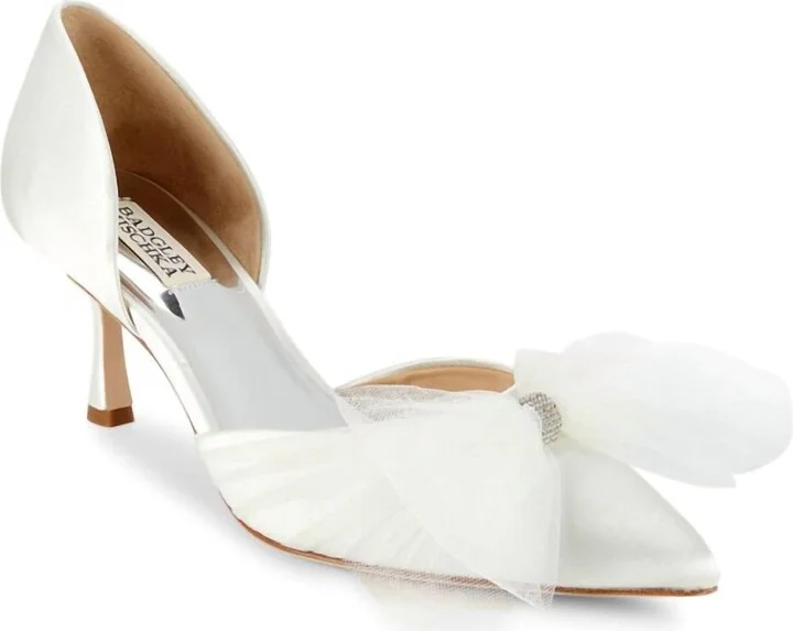 Metallic Festive Embellished Bow Pumps In White