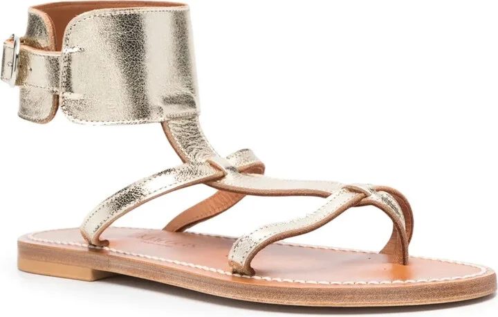 Metallic Finish Ankle-Fastening Sandals - Image 2