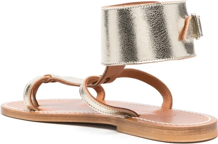 Metallic Finish Ankle-Fastening Sandals - Image 3