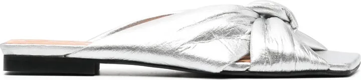 Metallic-Finish Knot-Detail Sandals