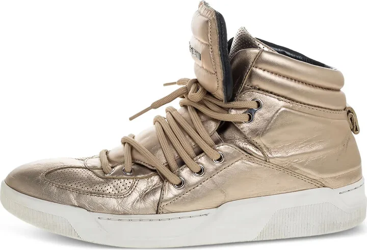 Metallic-Finish Leather Sneakers