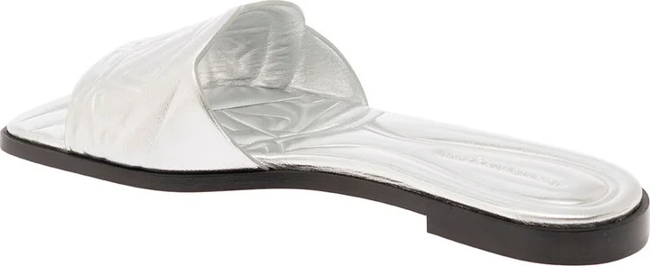 Metallic Flat Sandals With Embossed Motif In Metallic Leather Woman - Image 3