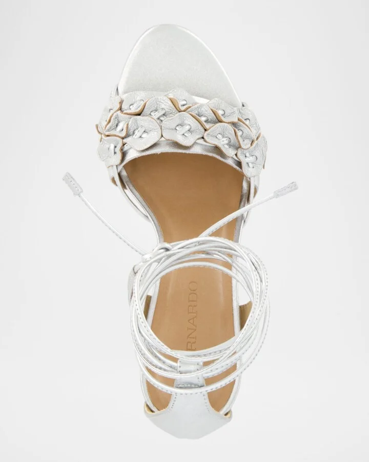 Metallic Floral Ankle-Wrap Sandals - Image 4