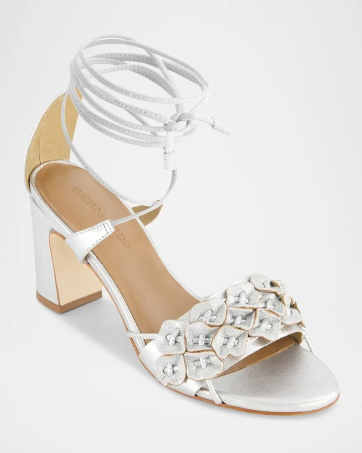 Metallic Floral Ankle-Wrap Sandals - Image 5