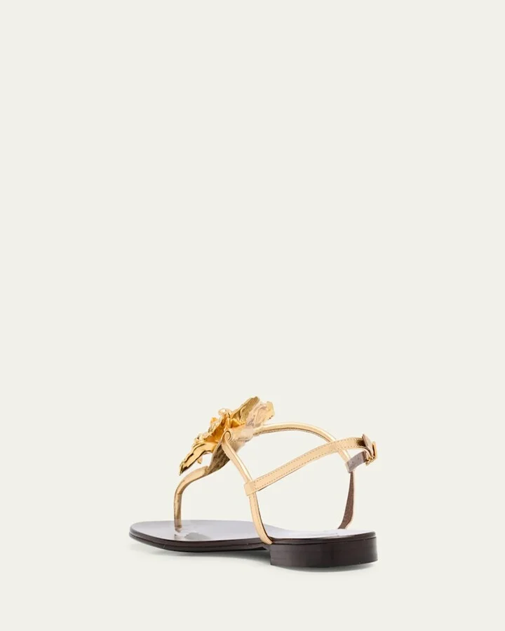 Metallic Flower Thong Slingback Sandals - Image 3