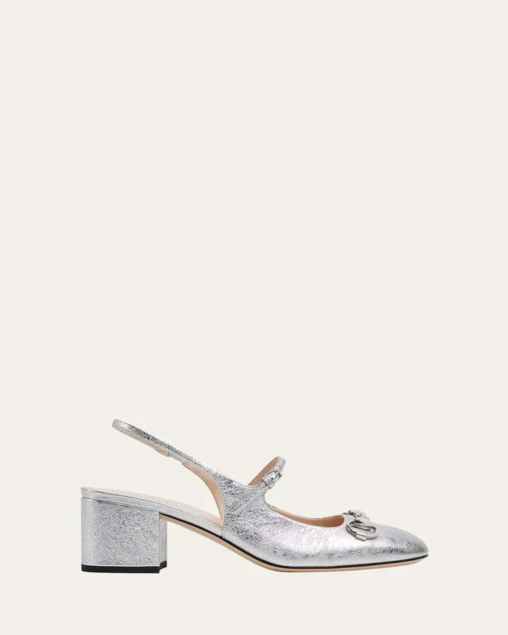 Metallic Galassia Leather Lady Horsebit Slingback Pumps