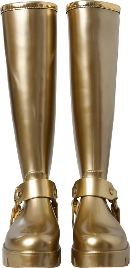 Metallic Gold Rubber PVC Rain Boots Women's Shoes - Image 2