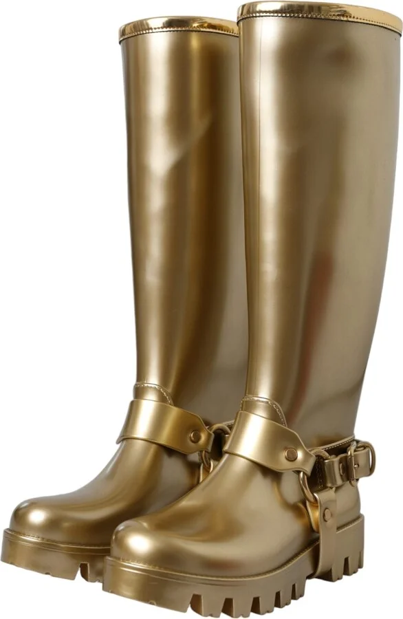Metallic Gold Rubber PVC Rain Boots Women's Shoes - Image 3