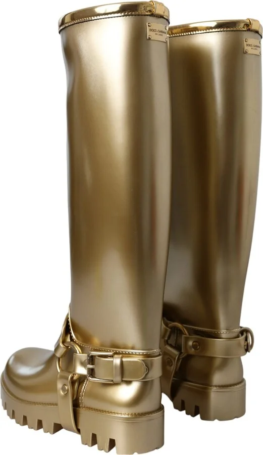 Metallic Gold Rubber PVC Rain Boots Women's Shoes - Image 4