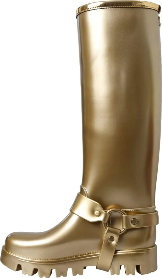 Metallic Gold Rubber PVC Rain Boots Women's Shoes - Image 5