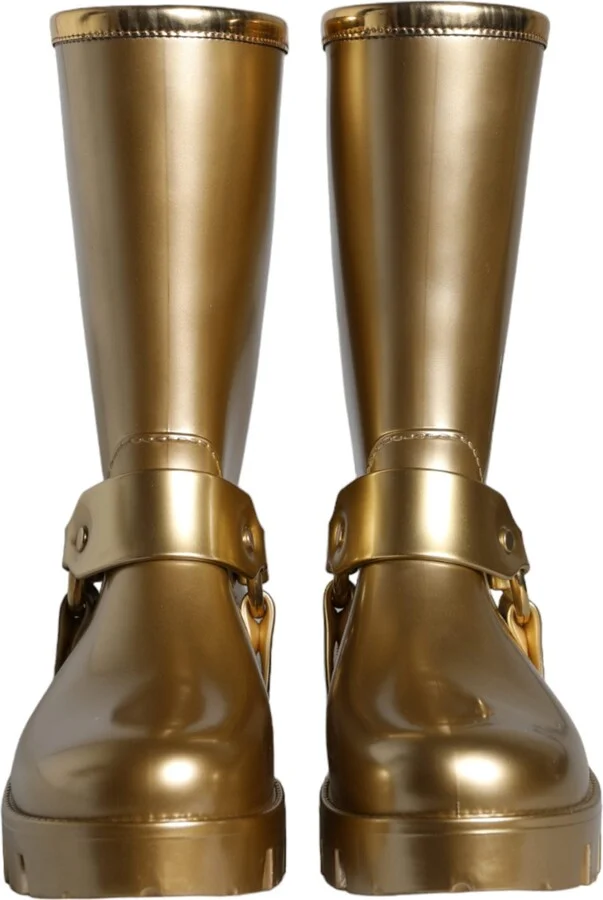 Metallic Gold Rubber PVC Rain Boots Women's Shoes - Image 2