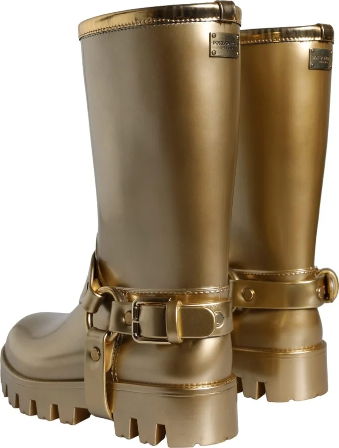 Metallic Gold Rubber PVC Rain Boots Women's Shoes - Image 4