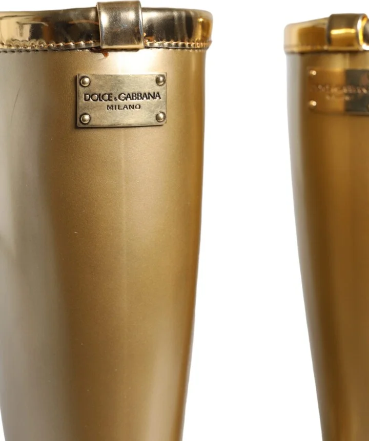 Metallic Gold Rubber PVC Rain Boots Women's Shoes - Image 5