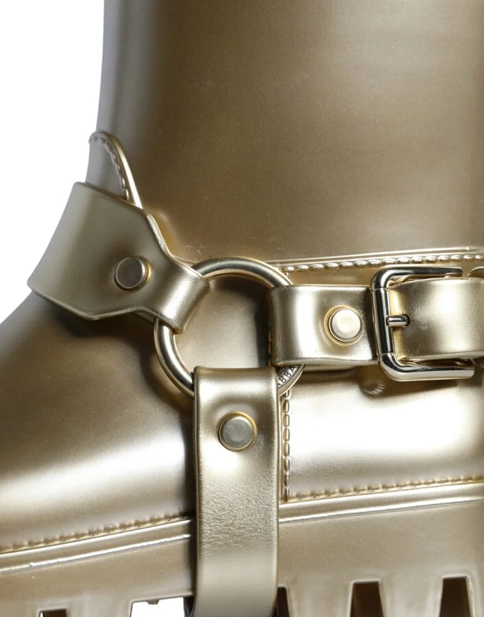 Metallic Gold Rubber PVC Rain Boots Women's Shoes - Image 6