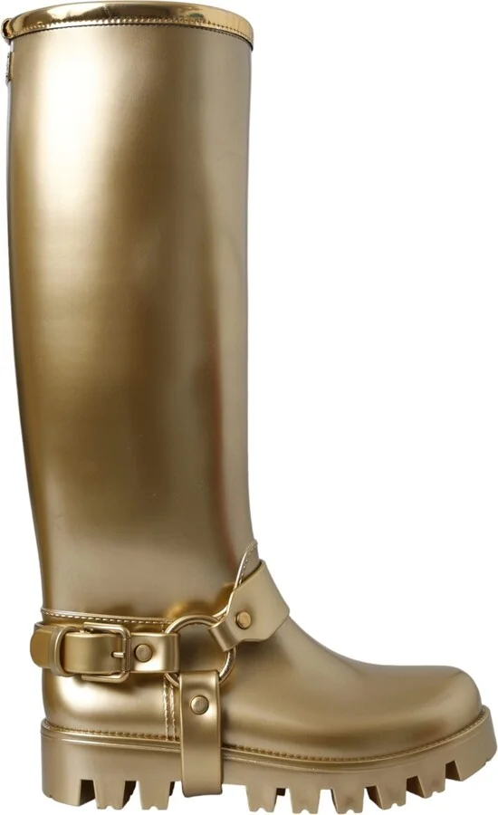 Metallic Gold Rubber PVC Rain Boots Women's Shoes