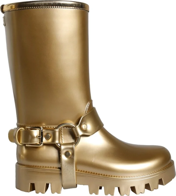 Metallic Gold Rubber PVC Rain Boots Women's Shoes