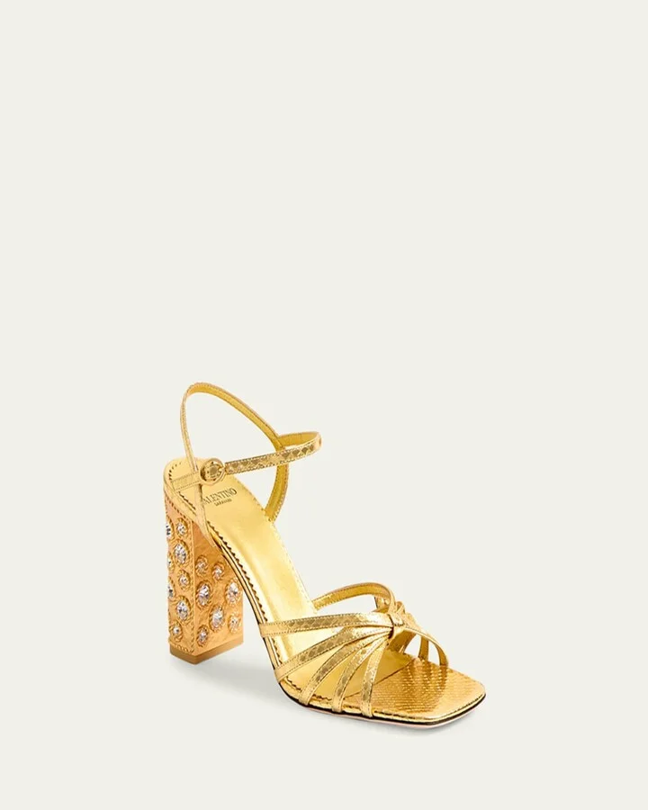 Metallic Jewel Ankle-Strap Sandals - Image 2