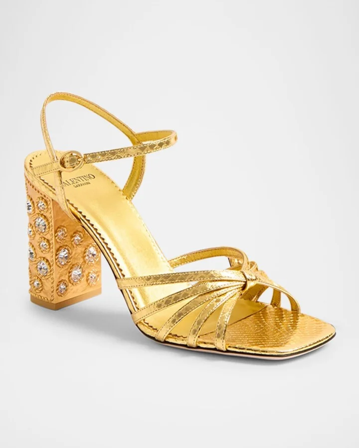 Metallic Jewel Ankle-Strap Sandals - Image 2