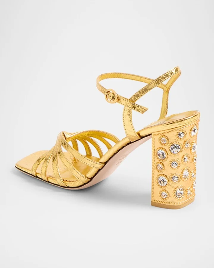 Metallic Jewel Ankle-Strap Sandals - Image 3