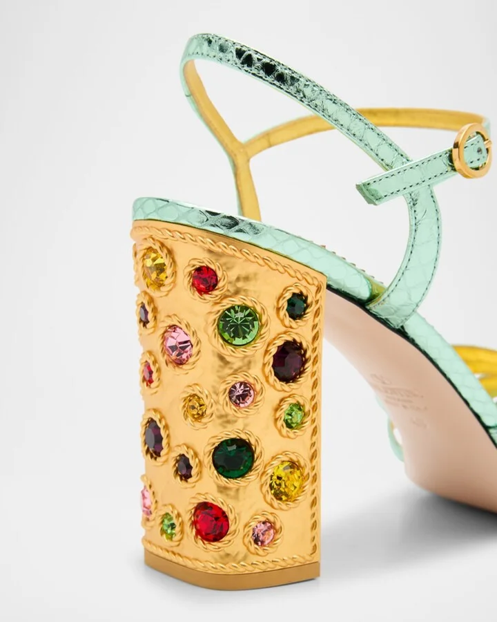 Metallic Jewel Ankle-Strap Sandals - Image 5