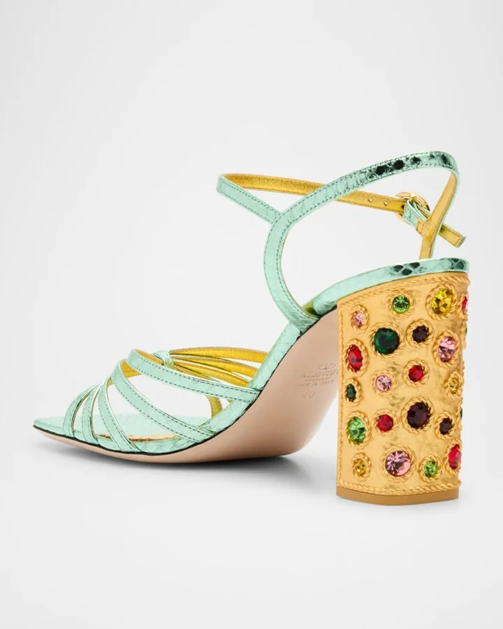 Metallic Jewel Ankle-Strap Sandals - Image 7