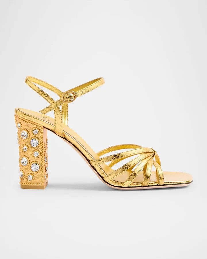 Metallic Jewel Ankle-Strap Sandals